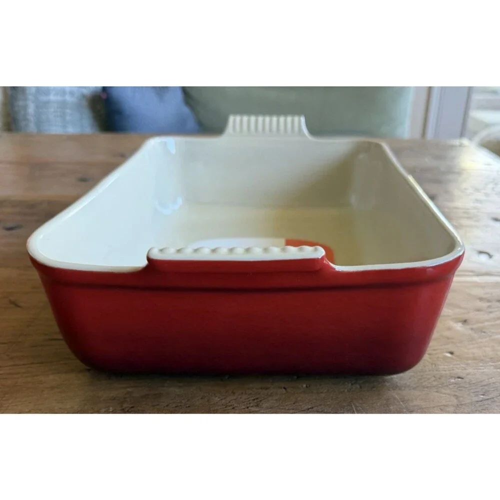 Le Creuset Stoneware Heritage Deep Rectangular Lasagna Dish 6.75qt Cerise NEW